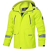 Men's Softshell Windproof Jacket, Men's Outdoor Waterproof Coat, Polyester Hooded Outdoor Sports Jacket (with Reflective Strips), Spring & Autumn Style (US, Alpha, 3X-Large, Regular, Regular, GREEN)