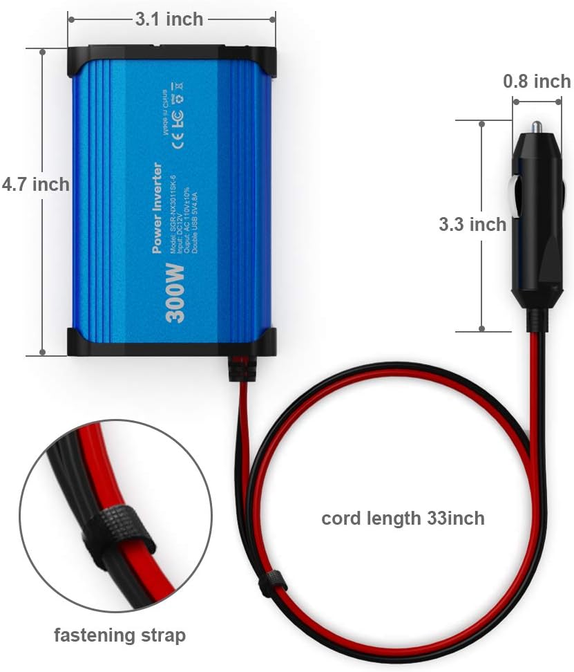 300W Power Inverter DC 12V to 110V AC Car Charger Converter with 4.8A Dual USB Ports (Blue): Car Electronics
