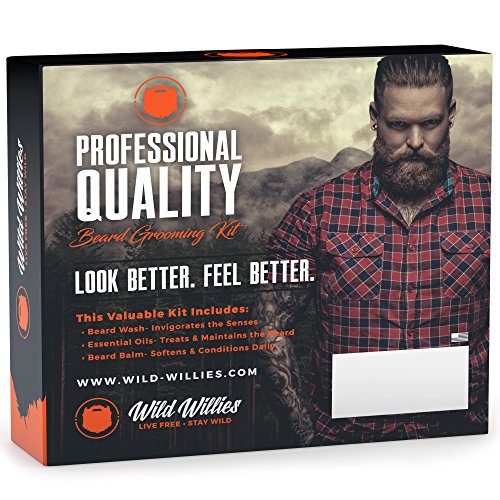 Essential Beard and Mustache Grooming Kit for Men - USA Made Gift Set Soothes Irritated, Dry Skin, Reduces Acne & Grows Your Beard Faster - Beard Oil, Balm Conditioner & Shampoo Wash