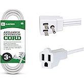 Heavy Duty Appliance Extension Cord, 14 AWG - 3 Prong Grounded Flat Plug, White Power Wire for Indoor Air Conditioner and All Major Appliances, 15 Amps, 1875W, ETL Listed. (3 Ft)