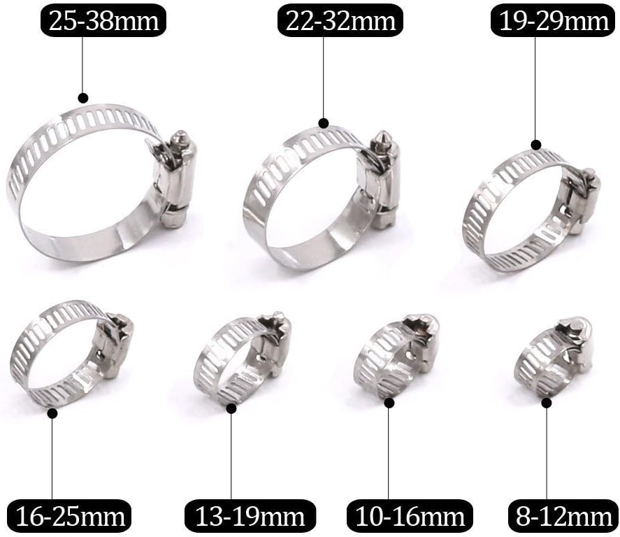 DollaTek 50 Piece 8-38mm American Stainless Steel Single Ear Stepless Hose Clamps Assortment Kit - Image 3