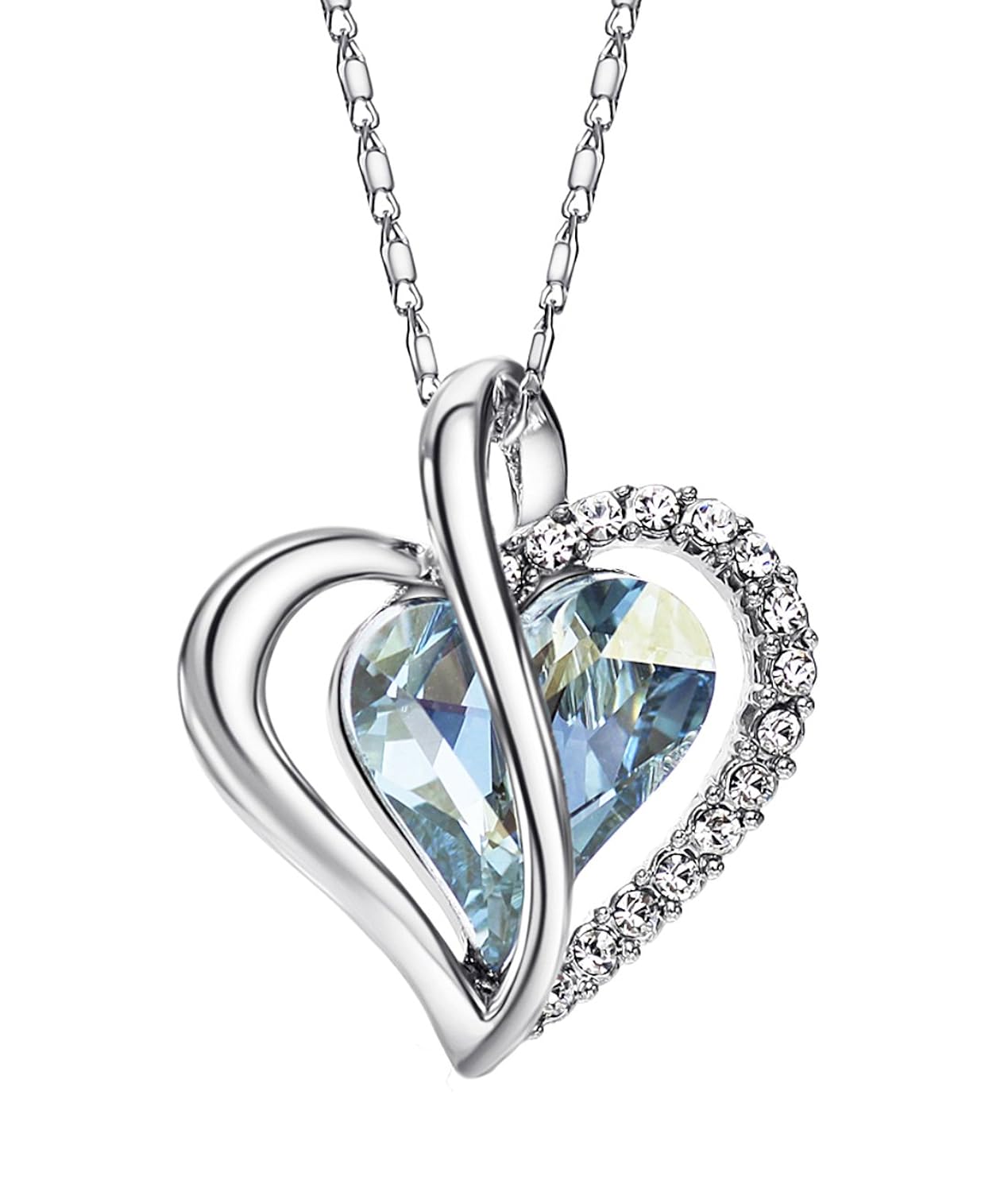 NEOGLORY Collar de Corazón Amor Love Heart con Cristales SWAROVSKI AZUL Joya