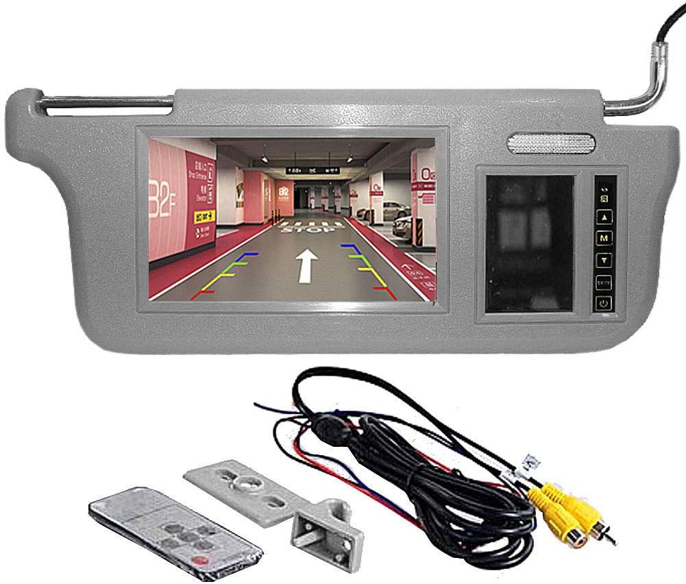 GGTFA Passenger Side Sunvisor Rear View Mirror Monitor Sun Visor 2 Video Input for Car Camera GPS TV DVD Grey