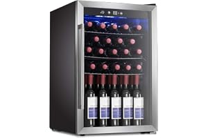 Antarctic Star Wine Cooler/Cabinet Drink Refrigerator Fridge, 36 Bottle Freestanding Wine Chiller with Stainless Steel, Double-Layer Glass Door Touch Screen for Home Office/Bar, 4.4Cu.Ft., Silver