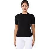 JENNIE LIU Womens 100% Cashmere Crewneck Short Sleeve Sweater