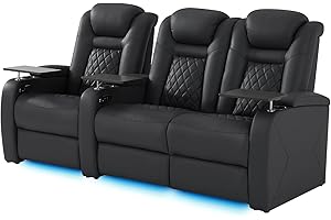 soothroom Home Theater Seating Power Headrest & Memory Function, 7-Color Ambient Lighting, USB/Type-C Charging, Easy Assembly Electric Recliner Chair (Row of 3 Loveseat)