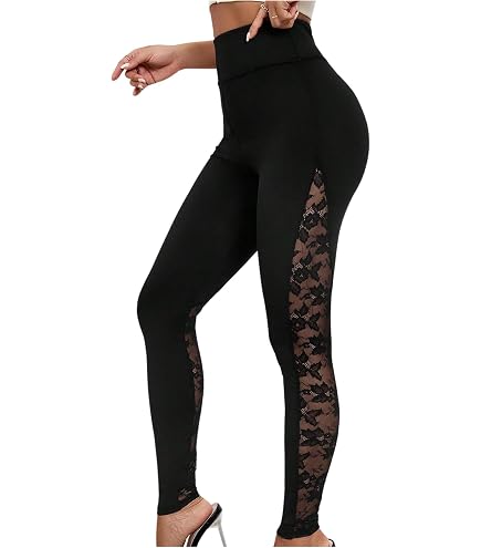 パンツ draw drawers Lace Leggings Women's Vintage Sexy Lace Leggings High Waist Mesh Panel Side