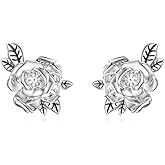 LWXIE 0.1 CTTW Diamond Rose Stud Earrings for Women 925 Sterling Silver Rose Flower Earrings with Lab Grown Diamond Jewelry Gifts for Mom Wife Girlfriend Daughter Sister Friend