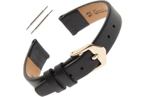 Gilden Ladies 6-14mm Classic Calfskin Flat Black Leather Watch Band F60