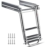 Marinebaby 4 Step Boat Ladder Under Platform Slide Mount Boat Boarding Ladder, Telescoping Ladder with a Carry Handle and Mounting Screws, Press-Type Spring Latch (4 Steps)