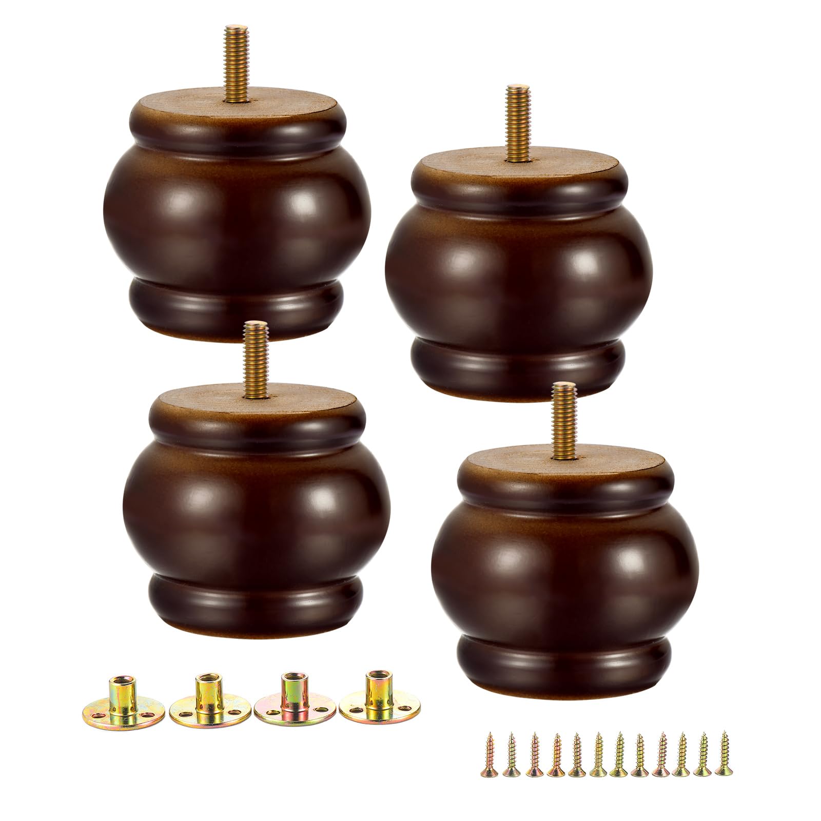 Mysummer Set of 4 Walnut Wooden Furniture Legs 2.56" with M8 Predrilled Bolt Bun Feet DIY Replacement for Sofa Couch Chair Ottoman Loveseat Cabinet Legs