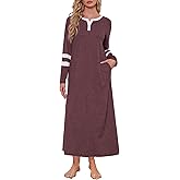 Women Cotton Long Sleeve Nightgowns Soft Button Down Sleep Shirts Full Length Night Shirts Sleepwear with Pockets
