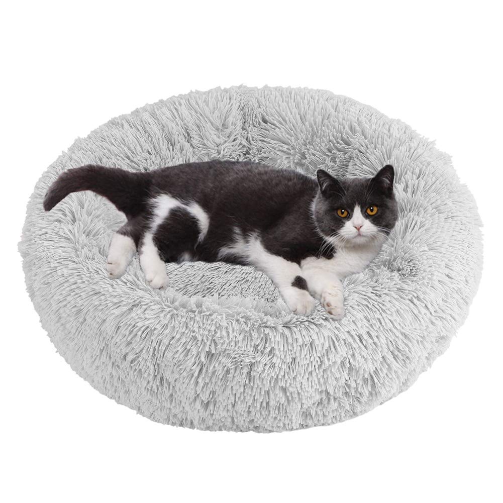 LONTG Calming Cat Bed Dog Bed Donut Pet Bed Fluffy Plush Pet Bed Cushion Cuddle Cozy Pet Nest Pet Sofa Round Basket Bed Sleeping Bed Mat For Small Dogs Cats Kitten Puppy Non-Slip Bottom 50cm