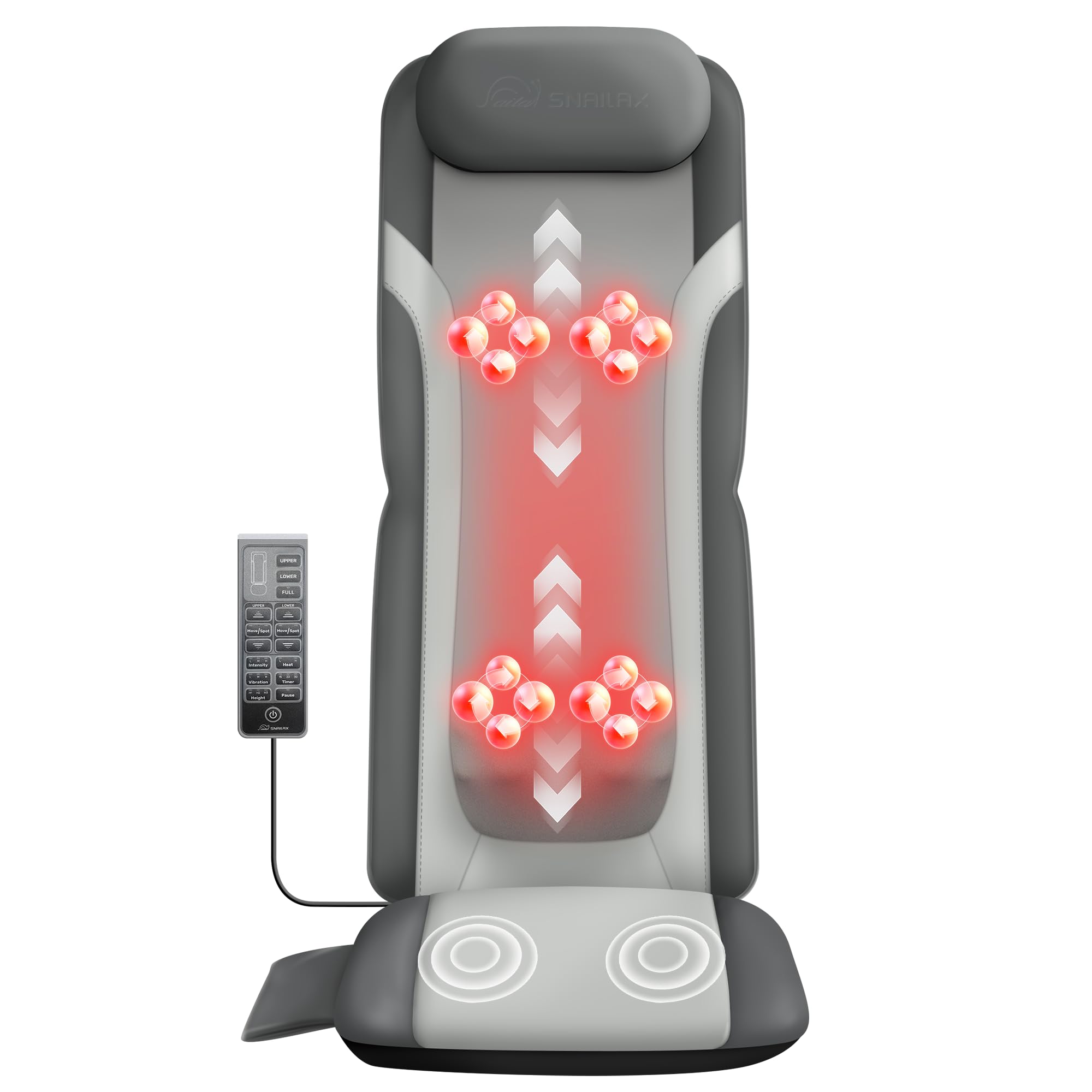 Photo 1 of Snailax Gifts for Men Women Chair Back Massager for Full Back Pain Relief Deep Tissue, Vibration Heated Seat Cushion Long Track Dual 3D Shiatsu Rollers, 3 Height Settings Foldable Massage Chair Pad