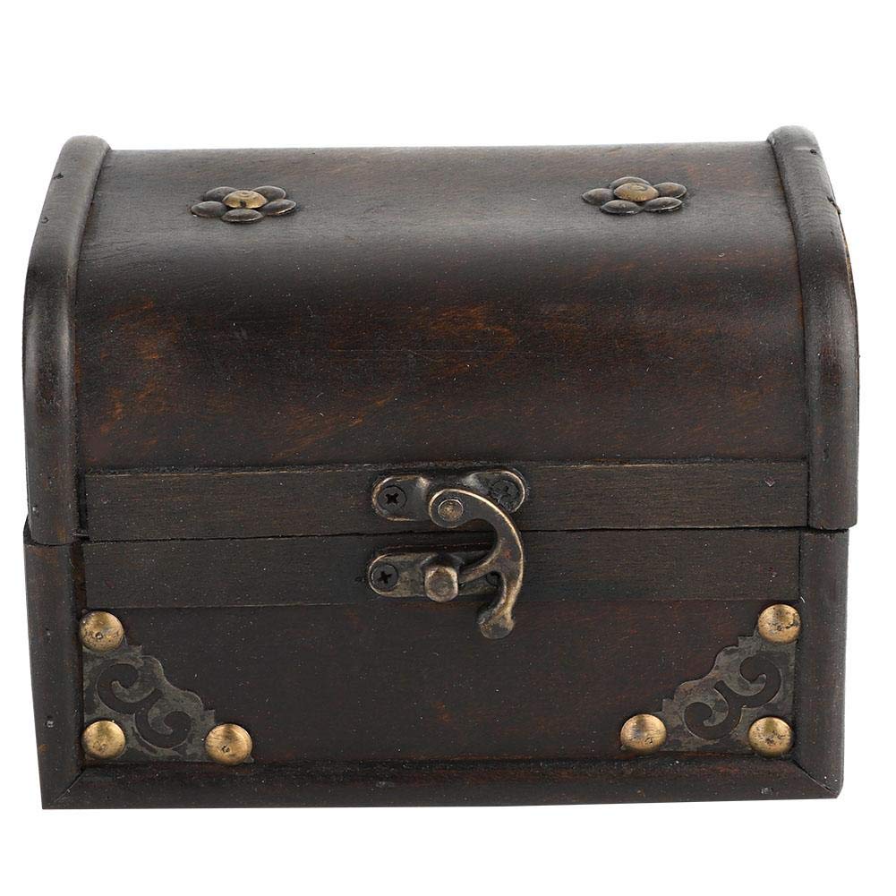 Hand-Made Treasure Decorative Box Prop Decoration, Small Black Handcrafted Wooden Vintage Storage Box for Home, Office, 15cm*10.5cm*10.5cm Wooden Box With Lid