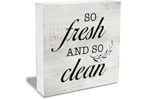 MAVOTEN So Fresh and So Clean Wood Box Sign Rustic Wooden Box Sign Farmhouse Home Bathroom Laundry Room Desk Shelf Decor (5 X 5 Inch)
