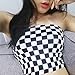malianna Women Black and White Plaid Sexy Strapless Tube Top