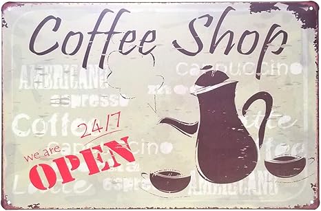 Amazon Co Jp ファン Fun ブリキ看板 コーヒーショップ Open オープン ポスター カフェ Open ホーム キッチン