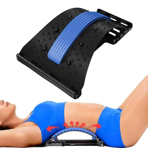 LUMBAR SUPPORT BOARD & BACK STRETCHER – 4-LEVEL ADJUSTABLE CRACKER FOR LOWER BACK PAIN RELIEF, HOME OFFICE USE (BLUE)