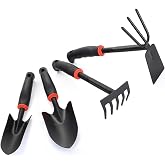 Arinasun Garden Tool Set, 4 Pieces, Including 2 Shovels &amp;1 Rake &amp;1 Cultivator, Rust-Resistant lron Tools, Rubber Grip Handles
