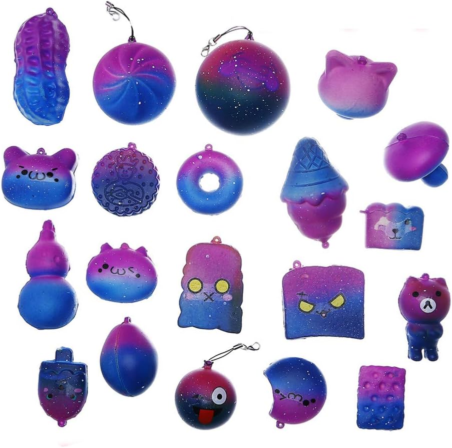 ASMFUOY Slow Rising 20 Pcs Galaxy Squishies, Cute Birthday Gift for Kids,Panda Ice Cream Bread Bear Popsicle Squeeze Stress Relief Food Toys