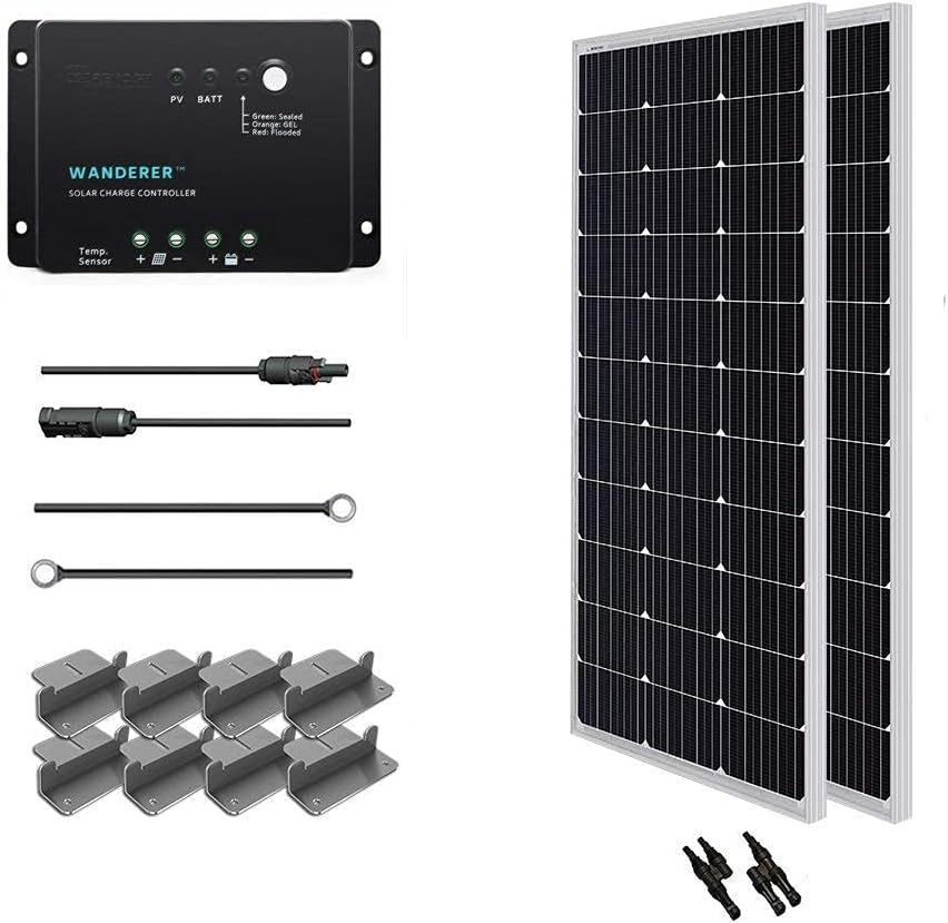 Renogy 200 Watt 12 Volt Monocrystalline Solar Starter Kit with Wanderer : Garden & Outdoor