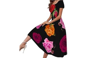 LFEOOST Maxi Dresses for Women 2023 Casual Short Sleeve Crew Neck Floral Long Dress Summer Elegant Party Daily Loose Dress