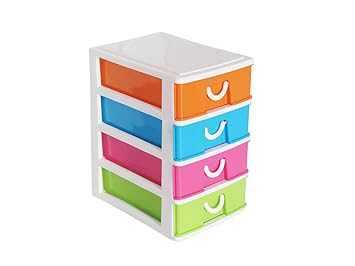 Pindia 4 Tier Colourful Mini Tower Plastic Drawer Unit Amazon In