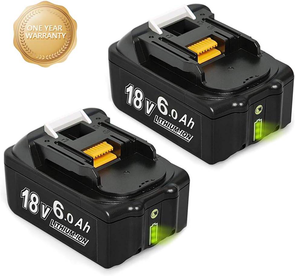 Surepp BL1860B 18V 6.0Ah Lithium Replacement Battery Packs Compatible with Makita BL1860B BL1860 with Indicator（2pack）
