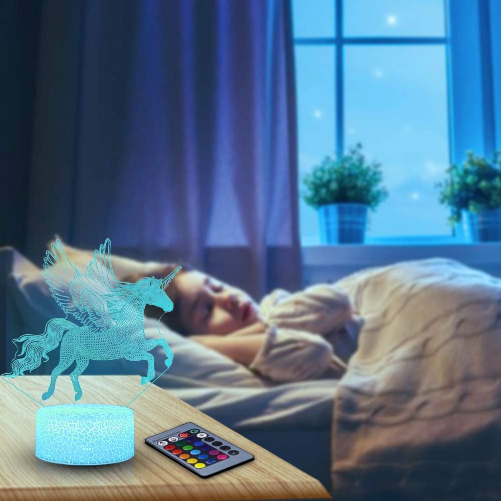 3D Unicorn Night Light For Girls – 16 Colors Acrylic Lamp With 3 Magical Patterns, Remote Control, USB/Battery Powered, Perfect Birthday Gift