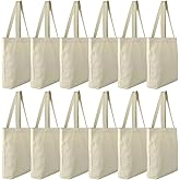 Faylapa 12 Pack Canvas Tote Bags,Heavy Duty Reusable Grocery Shopping Bag 12.2"x14.2" Blank Cotton Bags for Decorating Christmas Crafts DIY, Painting(Beige)