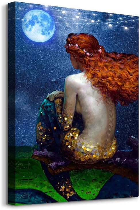 Amazon Com Mermaid Wall Decor For Bathroom Canvas Wall Art For Bedroom Family Wall Decor Modern Girls Room Wall Paintings Pictures Framed Wall Decorations For Office Kitchen Canvas Prints For Walls Ready To