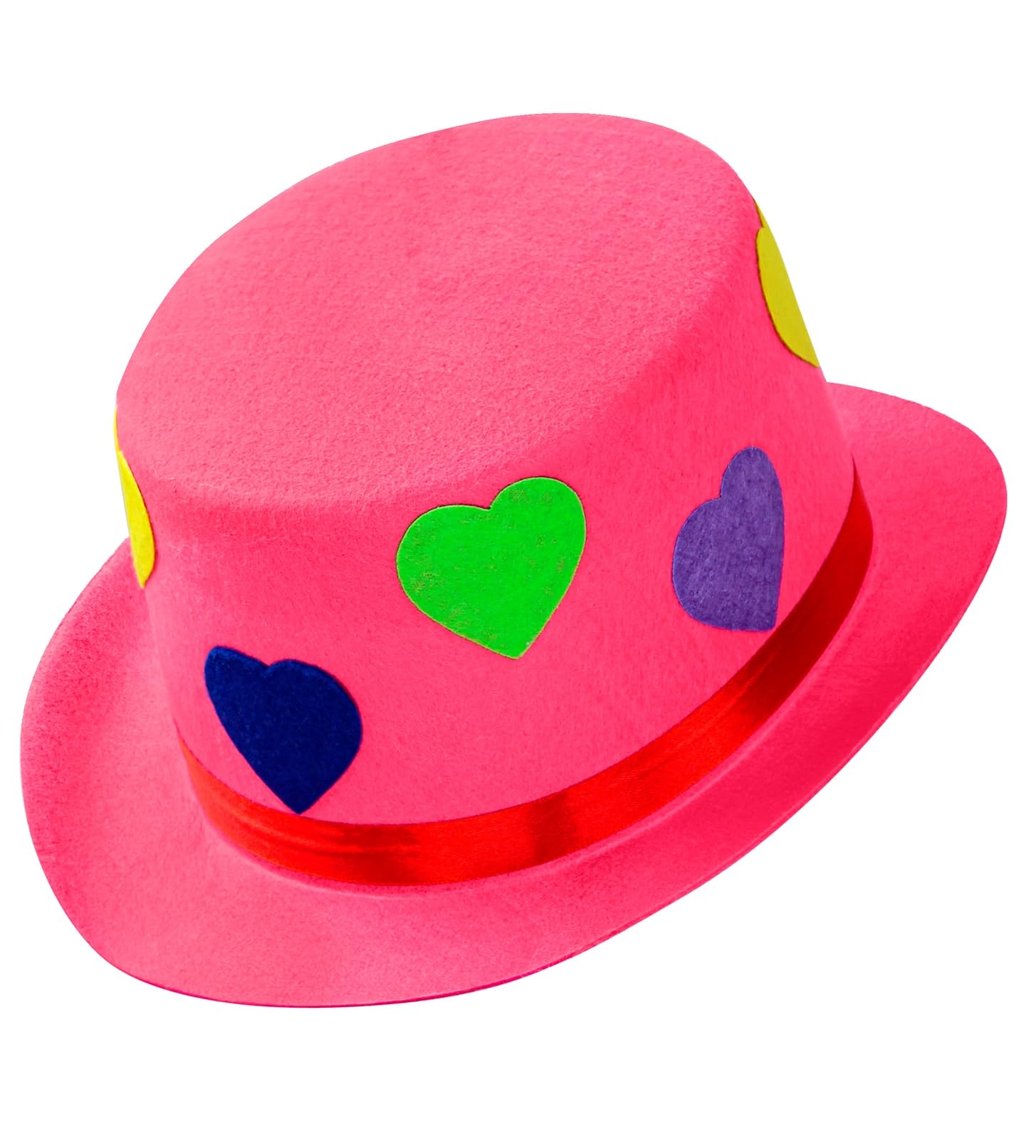 WIDMANN 16702 - Felt Cylinder with Colorful Hearts, Unisex Adult, Hat, Clown, Circus, Carnival, Theme Parties, One Size, Pink Color
