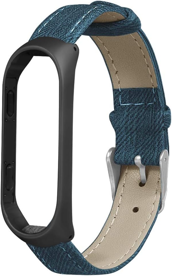 TeaBoy Leather Bands Compatible with Xiaomi Mi Band 4/3, Replacement Sport Slim Demin with Leather Band Accessories Bracelet Wristbands Strap Compatible with Xiaomi Mi Band 4