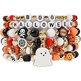 XAM Funny Multi-layered Halloween Clay Bead Bracelet for Women Stretch Stackable Skull Pumpkin Ghost Bat Witch Heishi Surfer Bracelets Halloween Gifts Holiday Accessories Jewelry