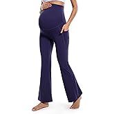 POSHDIVAH Women's Maternity Flare Leggings Over The Belly Pregnancy Workout Active Yoga Lounge Bootcut Pants with Pockets
