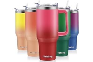 PICKBAG 40 oz Tumbler with Handle and Straw, 100% Leak Proof Tumblers Cup, Stainless Steel Insulated Travel Coffee Mug, Keeps Drinks Cold for 24 Hours or Hot for 10 Hours, Fit for Car Cup Holder, PinkRose