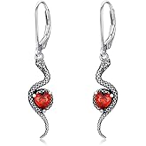Snake Earrings for Women 925 Sterling Silver Snake with Heart Cut Birthstone Drop Earrings for Gifts