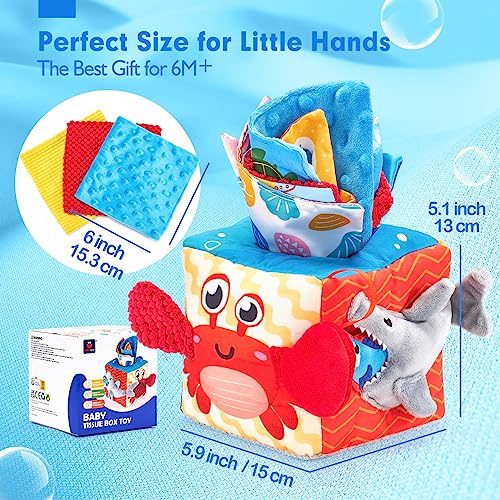 hahaland Baby Toys 3-6 Months Montessori Tissue Box for Babies, Sensory Toy Interactive Tissue Box and Mirror, Newborn Boy Gift