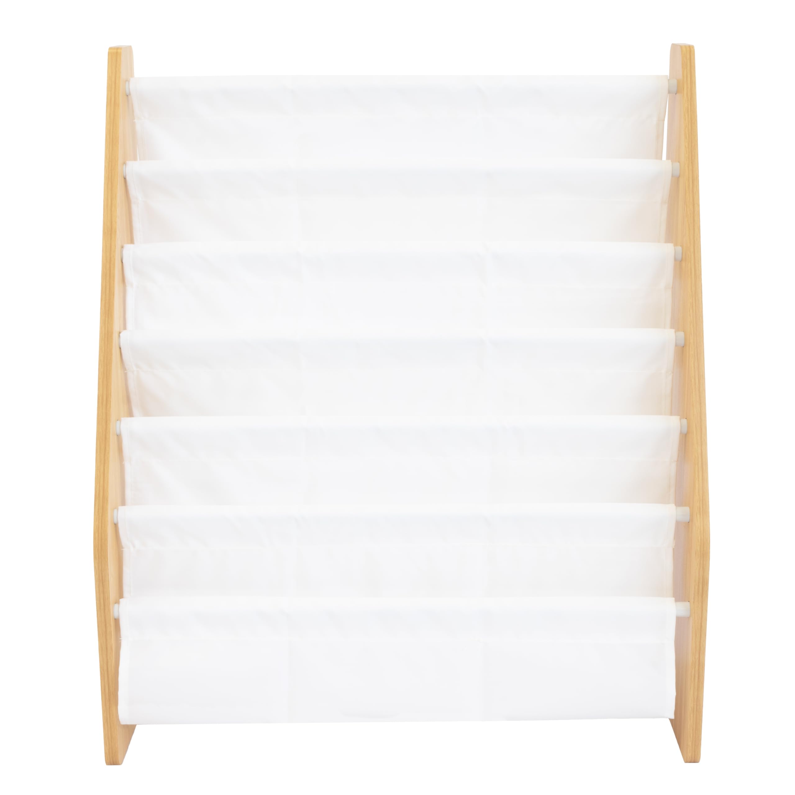 Humble Crew Kids Bookshelf 6-Tier Book Rack Organizer, Extra Large Toddler Bookcase with Fabric Storage Pockets, Front-Facing Display for Children’s Books, White/Natural Wood, Nursery/Playroom Storage