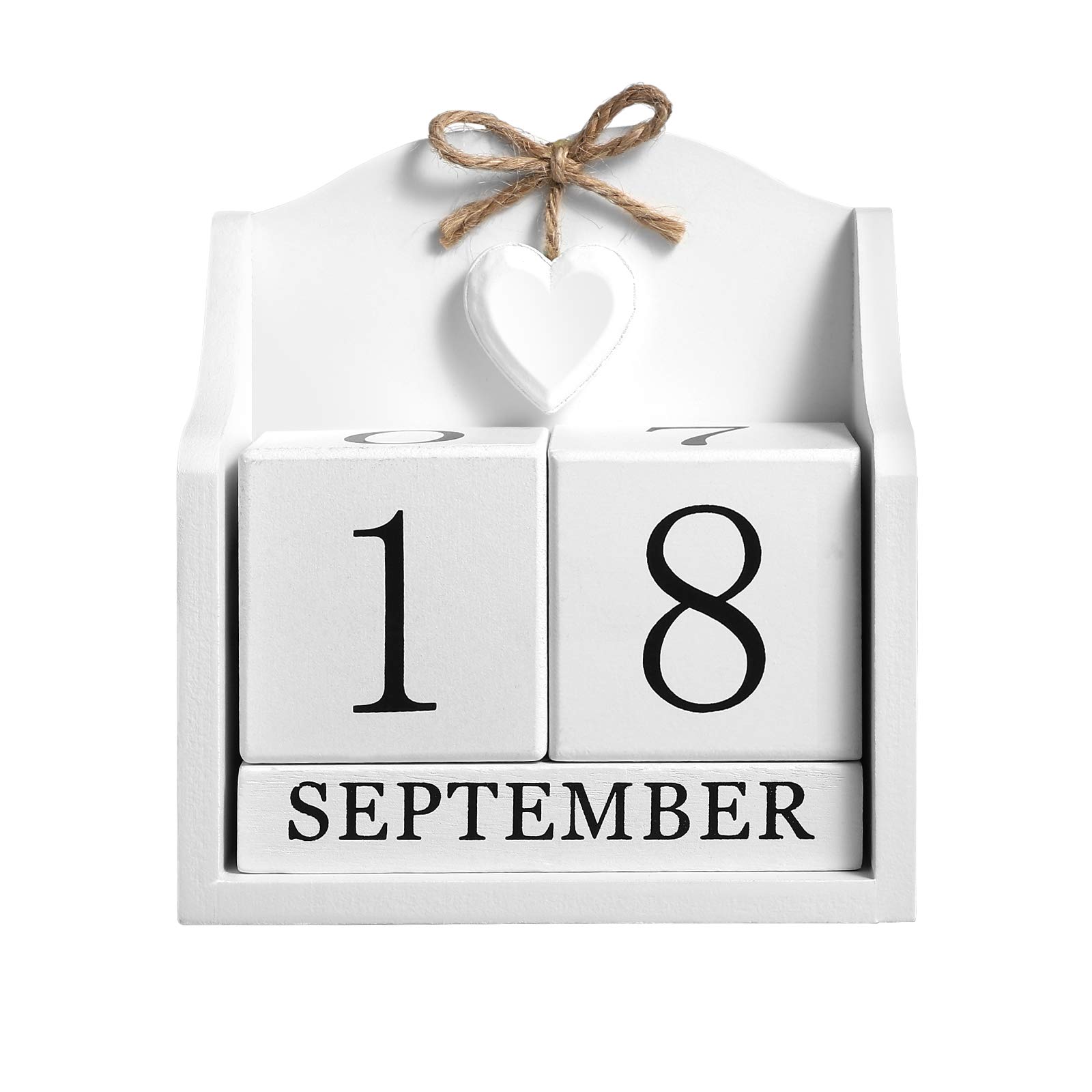 LIOOBO White Wooden Perpetual Calendar - Retro European Style Date Block for Desk, Home & Office Decor - Wooden Calendar Blocks, Unique Gift for Professionals