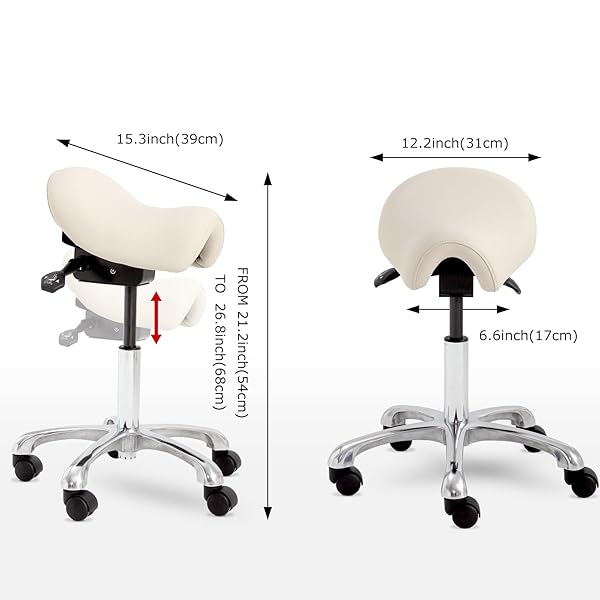 EOGNYZIE ERGONOMIC SADDLE STOOL – ADJUSTABLE HEIGHT & TILT SADDLE STOOL CHAIR FOR SALON, SPA, LASH TECH, TATTOO ARTIST & DRAFTING, BEIGE