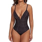 SHAPERIN Bodysuit for Women Shapewear Tummy Control Deep V Neck Plunge Sleeveless Backless Thong Body Suit Tank Top