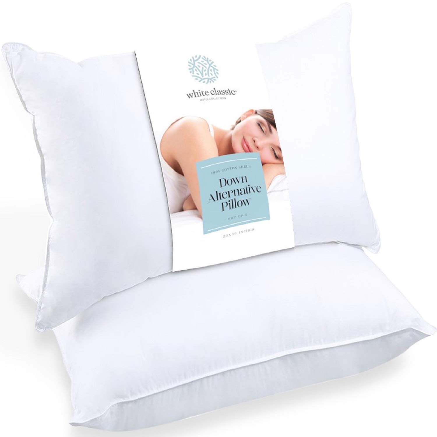 White Classic Bed Pillows for Sleeping | Down Alternative Luxury Hotel Pillow | 2 Pack | Standard Size