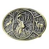 Men's Deer Hunting Woods Buck Southern Antler Head Belt Buckle Gold