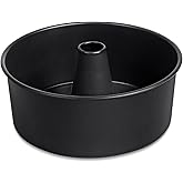 P&P CHEF Angel Food Cake Pan, 10 Inch Cake Pan Round Baking Tube Tin for Baking Pound Cakes, Conical Hollow & One-piece Design, Stainless Steel Core & Heavy-duty, Oven Safe - Black