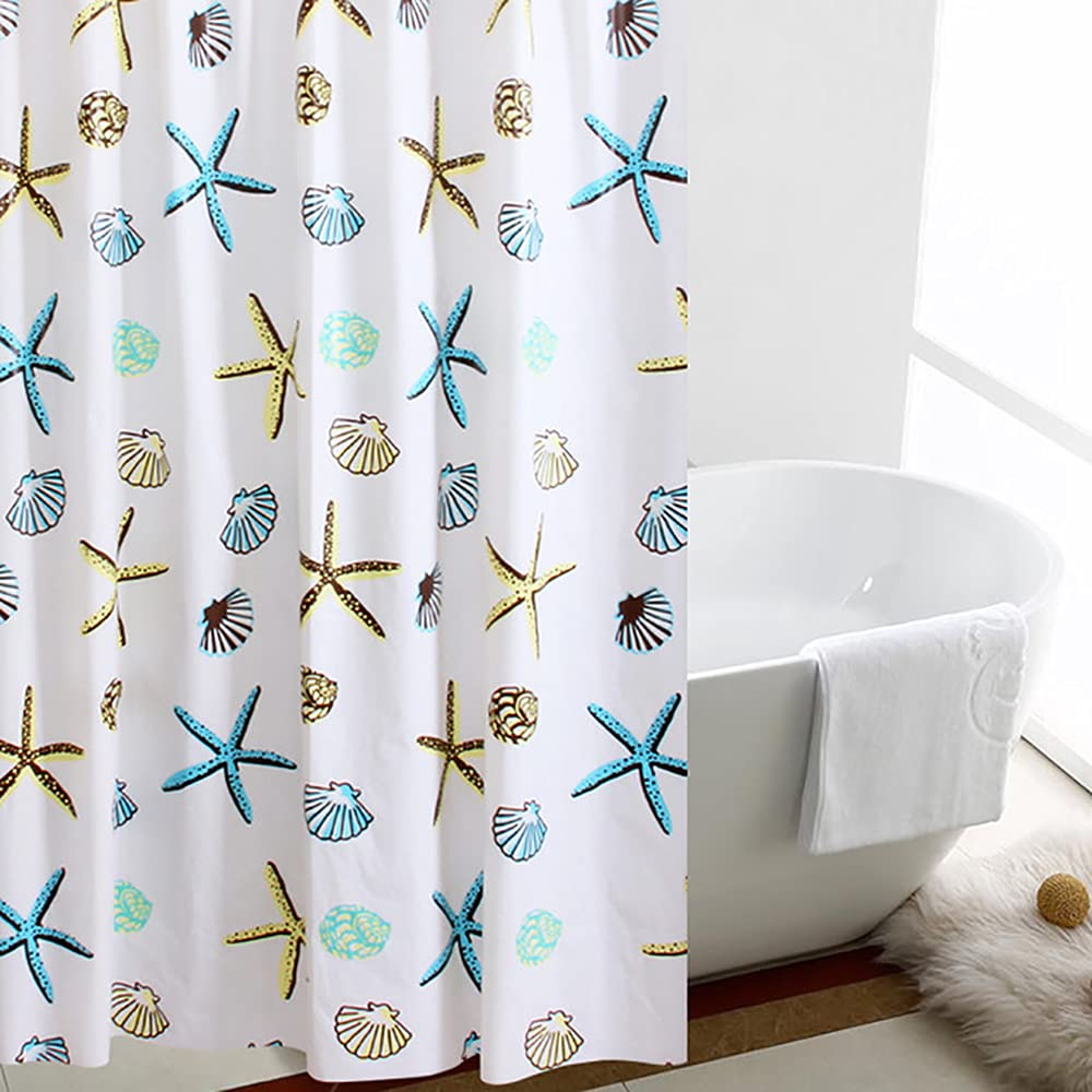 通用 Shower Curtains Blue and White Large Mould Proof Resistant Washable - 220/240 Drop Extra Long and Wide Waterproof Plastic Bathroom Curtains of Starfish and Shell for Wet Room (180x180 CM)