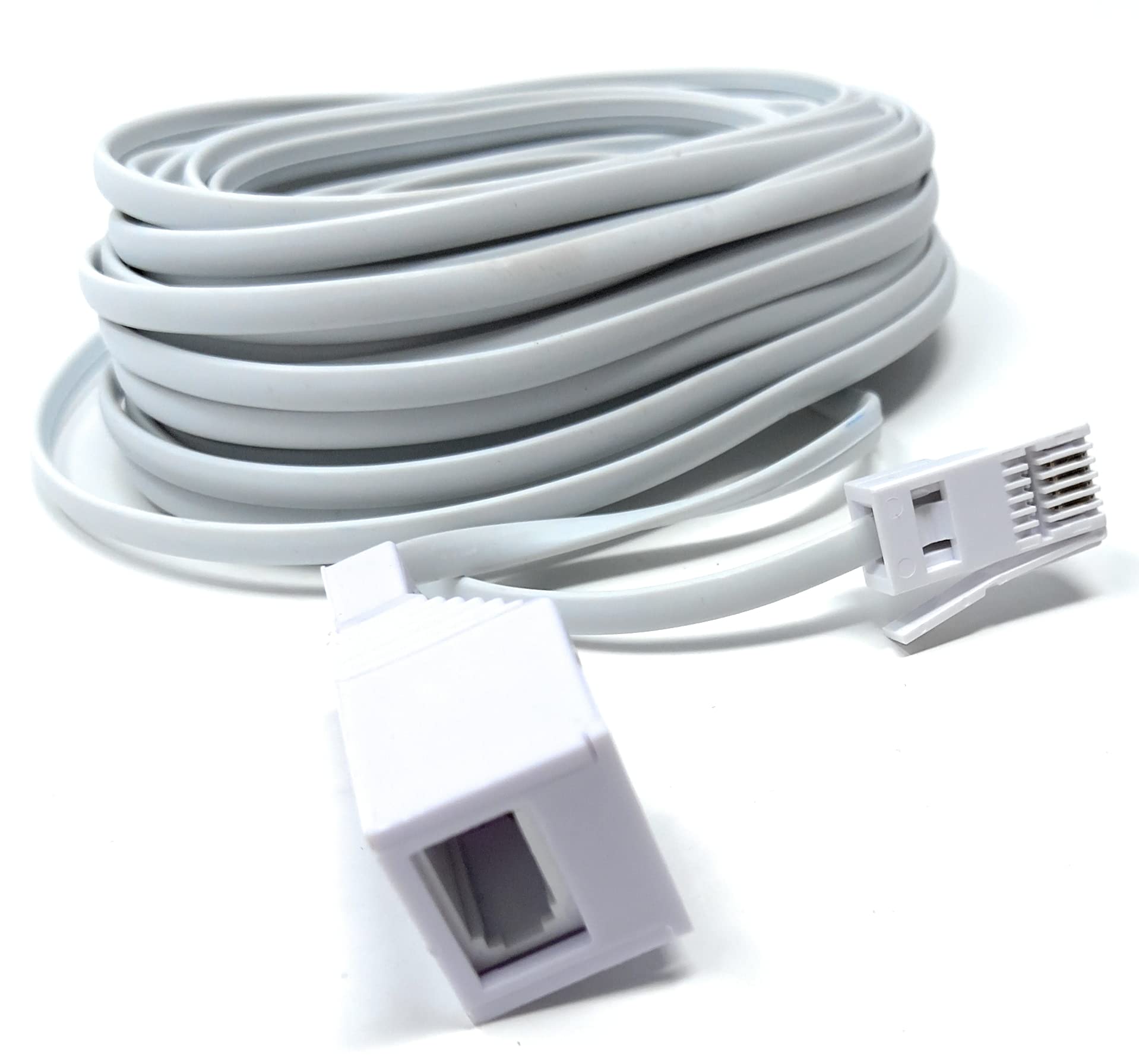 DRUT 10m BT Extension Telephone Line Cable 431A, BT Male to Female Socket, 4 Wire, Flat Lead 33ft