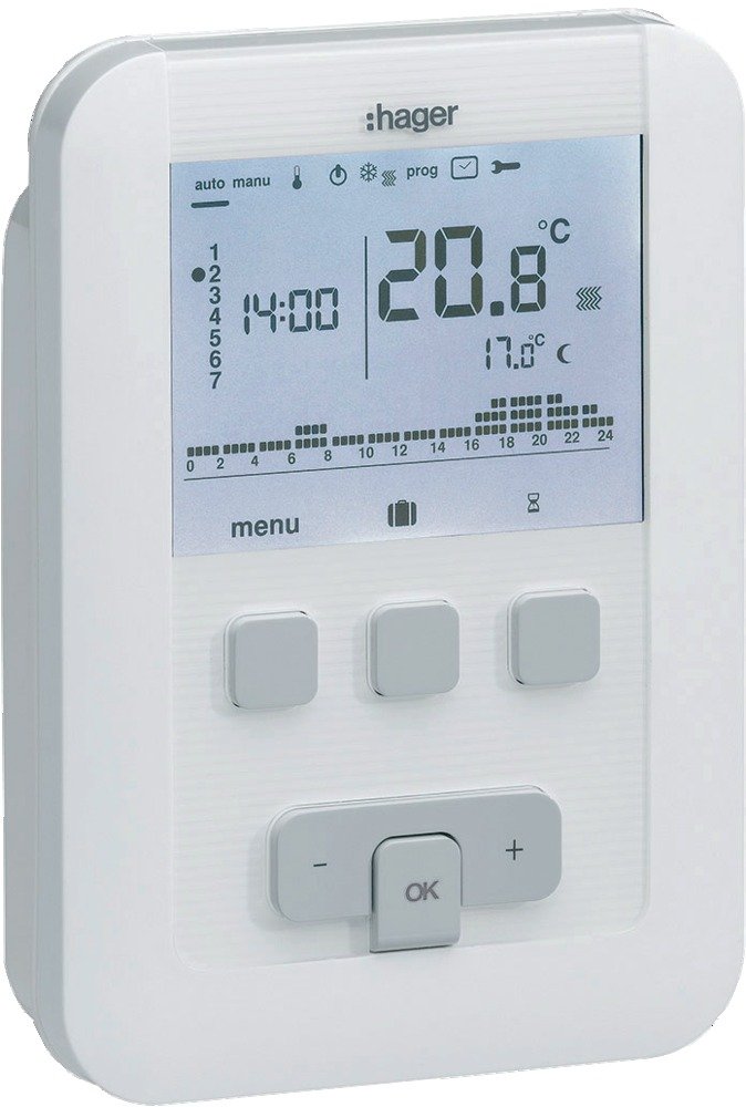 Hager Sistemas EK520 Programmable Ambient Thermostat, Batteries