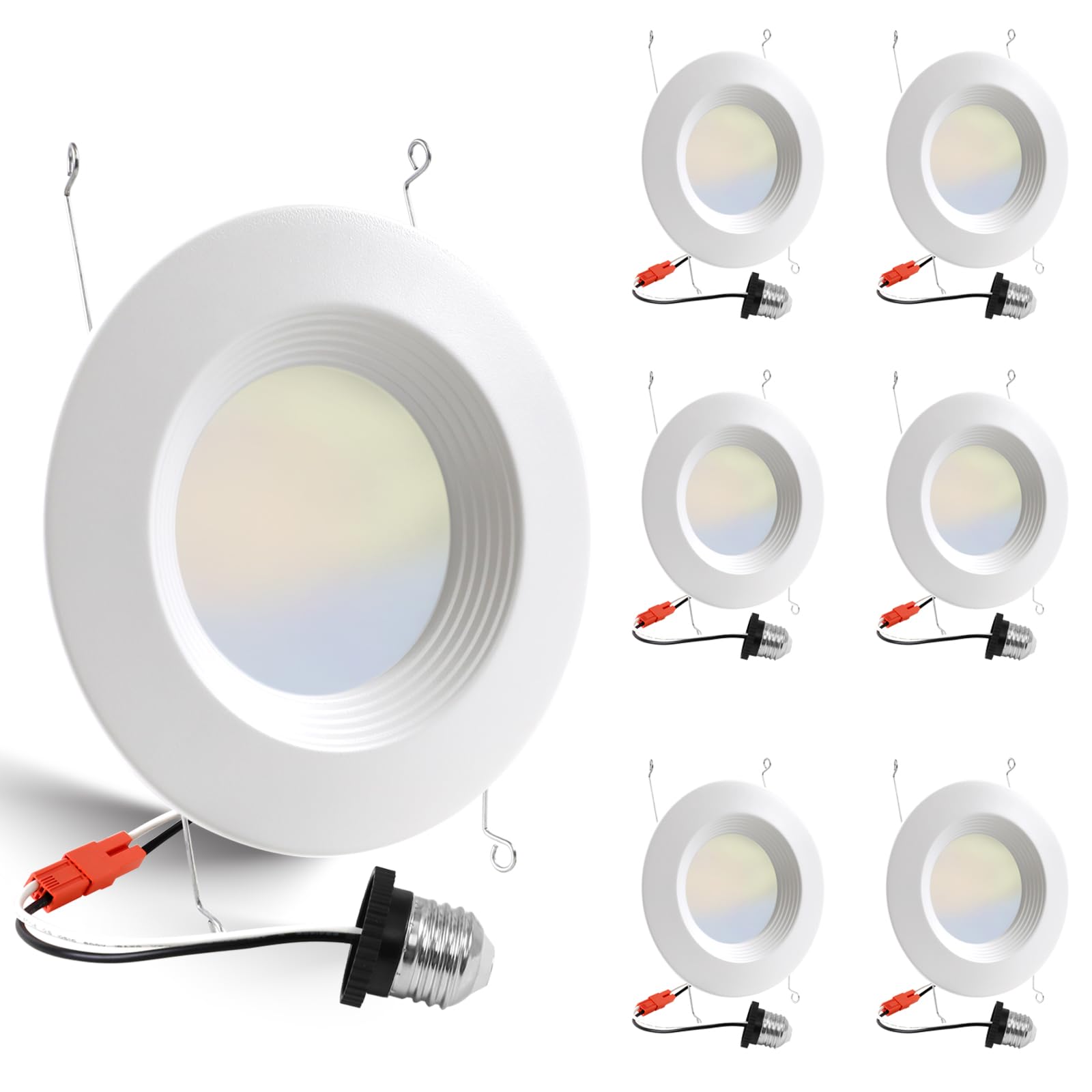Photo 1 of 6 Pack 5/6 Inch 5CCT LED Recessed Lighting Retrofit, 2700K/3000K/4000K/5000K/6500K Selectable, Dimmable Can Lights with Baffle Trim, 12W=150W, High Brightness 1000LM, IC& Wet Rated, ETL&FCC Certified